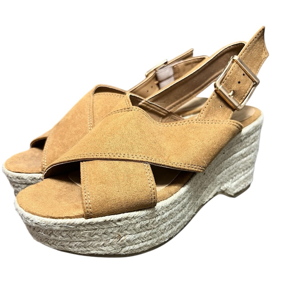 Bamboo Espadrille Wedge Sandal in Camel